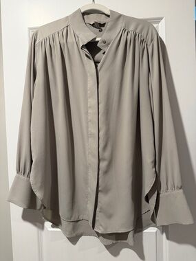 H&M Light Taupe Gathered-Shoulder Blouse